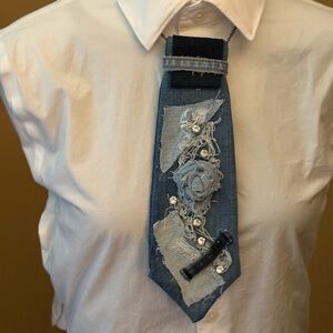 Denim Tie with Floral Accents